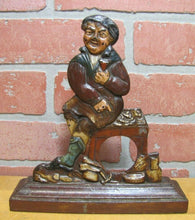 Load image into Gallery viewer, Antique Pocket Watch Holder Cast Iron Figural Man Ornate Multi Color Paint