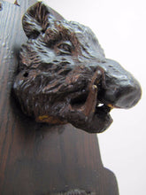 Load image into Gallery viewer, BOARS HEAD Antique Folk Art Match Holder Vesta Safe Striker Wood Plaque Artwork