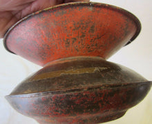 Load image into Gallery viewer, SPITTOON Antique 19c Metal Decorative Arts Old Red Yellow Black Paint Patina