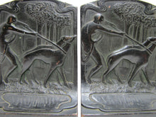 Load image into Gallery viewer, HUNTRESS GREYHOUNDS WHIPPETS FOREST Antique Bronze Clad Decorative Art Bookends