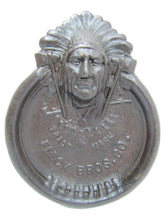 Load image into Gallery viewer, FLECK BROS INDIAN CHIEF Antique Cast Iron Advertising Tray PEACE PIPE TOMAHAWK