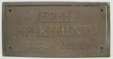 Load image into Gallery viewer, JERSEY APARTMENTS Old Brass Building Plaque Sign ASBURY PARK New Jersey Shore Ad