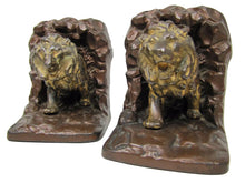 Load image into Gallery viewer, 1920s LION IN CAVE Bookends JUDD Co Figural Cast Iron Decorative Art Book Ends