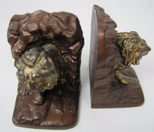 Load image into Gallery viewer, 1920s LION IN CAVE Bookends JUDD Co Figural Cast Iron Decorative Art Book Ends