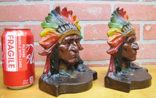 Load image into Gallery viewer, NATIVE AMERICAN INDIAN SITTING BULL Antique Bookends Exquisite Detail Paint