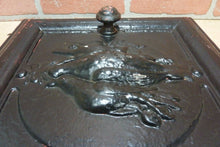 Load image into Gallery viewer, DEAD GAME BIRDS Antique Cast Iron Stove Front Plaque Door LH Decorative Art Sign