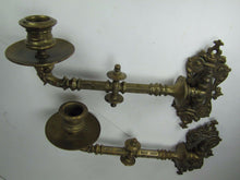 Load image into Gallery viewer, Antique 19c Swing Arm Candle Holders Figural Faces Decorative Arts Candlesticks