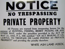 Load image into Gallery viewer, NO TRESPASSING HUNTING FISHING BERRY PICKING Old Uncut 3x Sign PRIVATE PROPERTY