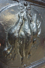 Load image into Gallery viewer, DEAD GAME BIRDS Antique Cast Iron Stove Front Plaque Door RH Decorative Art Sign