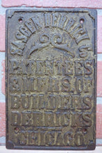 Load image into Gallery viewer, SASGEN DERRICK Co BUILDERS DERRICKS CHICAGO Original Old Cast Iron Plaque Sign