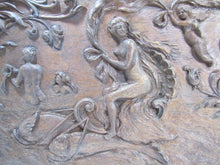 Load image into Gallery viewer, Nude Maiden Dauphin Koi Fish Man Cherub Antique Wooden Carved Art Nouveau Plaque