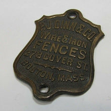 Load image into Gallery viewer, PJ DINN & Co WIRE & IRON FENCES BOSTON MASS Antique Bronze Brass Nameplate Sign