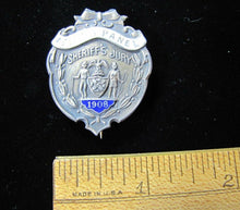Load image into Gallery viewer, 1908 SHERRIF'S JURY Sterling Silver White Blue Enamel Pinback Medallion Pin