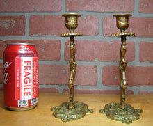 Load image into Gallery viewer, Crane Stork Antique Bronze Candlesticks Figural Decorative Arts Candle Holders
