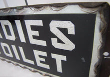 Load image into Gallery viewer, LADIES TOILET Antique Chip Glass Mirror Foil Sign Thick Scalloped Tin Frame ROG