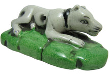 Load image into Gallery viewer, RECUMBENT DOG Decorative Art Statue Figurine lying resting black white dog