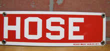 Load image into Gallery viewer, FIRE HOSE Old Porcelain Sign Red & White READY MADE Co NY Industrial Shop Safety