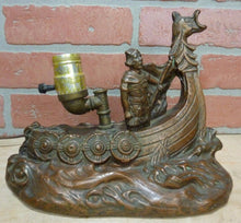 Load image into Gallery viewer, VIKING SHIP Antique Bronze Clad Decorative Arts Lamp Light Statue W JOHNSON