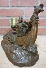 Load image into Gallery viewer, VIKING SHIP Antique Bronze Clad Decorative Arts Lamp Light Statue W JOHNSON
