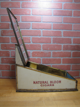 Load image into Gallery viewer, NATURAL BLOOM CIGARS Antique Cigar Store Display Case Tin Litho Sign PROPERTY OF HARRY BLUM NYC FELDHUHN DISPLAY CASE Co NYC