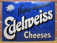 Load image into Gallery viewer, EDELWEISS CHEESES Highly digestible Old Porcelain Store Display Ad Sign C Robert Dold Offenburg Germany