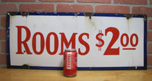 Load image into Gallery viewer, ROOMS $2.00 Old Double Sided Porcelain Advertising Sign Motel 1940s-50s Miami Fl
