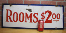 Load image into Gallery viewer, ROOMS $2.00 Old Double Sided Porcelain Advertising Sign Motel 1940s-50s Miami Fl