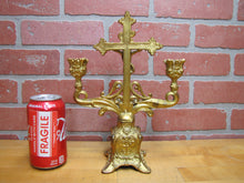 Load image into Gallery viewer, INRI JESUS CROSS CRUCIFIX Antique Decorative Arts Double Candlestick Holder