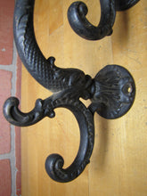 Load image into Gallery viewer, Antique Pair Dauphin Koi Devil Fish Double Hooks Hangers Brackets Decorative Arts Hardware Elements
