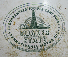 Load image into Gallery viewer, QUAKER STATE MOTOR OIL 55g Barrel Top Can Sign Advertising OIL CITY PENNSYLVANIA