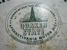 Load image into Gallery viewer, QUAKER STATE MOTOR OIL 55g Barrel Top Can Sign Advertising OIL CITY PENNSYLVANIA