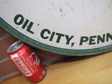 Load image into Gallery viewer, QUAKER STATE MOTOR OIL 55g Barrel Top Can Sign Advertising OIL CITY PENNSYLVANIA
