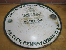 Load image into Gallery viewer, QUAKER STATE MOTOR OIL 55g Barrel Top Can Sign Advertising OIL CITY PENNSYLVANIA