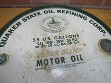Load image into Gallery viewer, QUAKER STATE MOTOR OIL 55g Barrel Top Can Sign Advertising OIL CITY PENNSYLVANIA