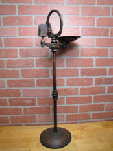 Load image into Gallery viewer, Gnome Smoking Stand Antique Cigar Ashtray Tray Matchbook Holder Cast Iron 29"