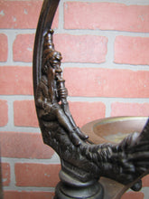 Load image into Gallery viewer, Gnome Smoking Stand Antique Cigar Ashtray Tray Matchbook Holder Cast Iron 29"