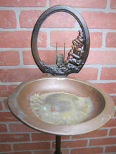 Load image into Gallery viewer, Gnome Smoking Stand Antique Cigar Ashtray Tray Matchbook Holder Cast Iron 29"