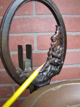 Load image into Gallery viewer, Gnome Smoking Stand Antique Cigar Ashtray Tray Matchbook Holder Cast Iron 29"