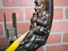 Load image into Gallery viewer, Gnome Smoking Stand Antique Cigar Ashtray Tray Matchbook Holder Cast Iron 29"