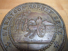 Load image into Gallery viewer, SARATOGA COUNTY SEAL 1866 Old NY Brass Bronze Plaque Marker Sign Advertising New York