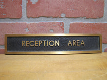 Load image into Gallery viewer, RECEPTION AREA Original Old Embossed Thick Bronze Brass Advertising Sign