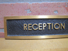 Load image into Gallery viewer, RECEPTION AREA Original Old Embossed Thick Bronze Brass Advertising Sign