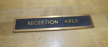 Load image into Gallery viewer, RECEPTION AREA Original Old Embossed Thick Bronze Brass Advertising Sign