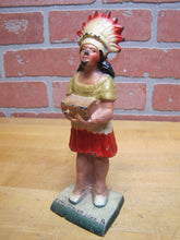 Load image into Gallery viewer, NATIVE AMERICAN INDIAN GIRL CIGAR BOX PYMATUNING LAKE PA Old Cast Iron Souvenir Statue Cigar Shop Counter Display