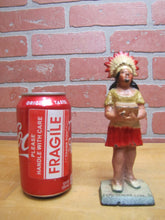Load image into Gallery viewer, NATIVE AMERICAN INDIAN GIRL CIGAR BOX PYMATUNING LAKE PA Old Cast Iron Souvenir Statue Cigar Shop Counter Display