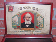 Load image into Gallery viewer, TENNYSON 5c CIGARS Old Store Display Humidor Case Sign PROP MAZER-CRESSMAN Co Made by CADILLAC Can Co CIN O USA