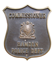 Load image into Gallery viewer, HAMDEN POLICE DEPT COMMISSIONER Brass Bronze Embossed Auto Truck Badge Sign CT