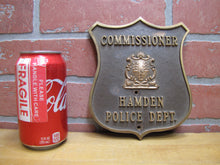 Load image into Gallery viewer, HAMDEN POLICE DEPT COMMISSIONER Brass Bronze Embossed Auto Truck Badge Sign CT