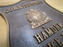 Load image into Gallery viewer, HAMDEN POLICE DEPT COMMISSIONER Brass Bronze Embossed Auto Truck Badge Sign CT
