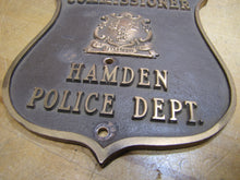 Load image into Gallery viewer, HAMDEN POLICE DEPT COMMISSIONER Brass Bronze Embossed Auto Truck Badge Sign CT
